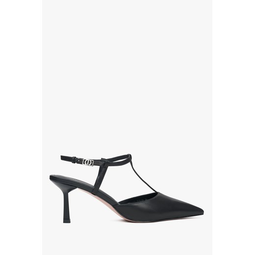 Estro: Czarne czółenka damskie typu slingback na szpilce z czubkiem w szpic ze sklepu Estro w kategorii Czółenka - zdjęcie 179715269