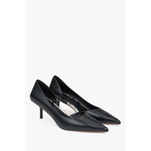 Estro: Klasyczne czarne szpilki damskie na niskim obcasie ze skóry naturalnej Estro 39 Estro