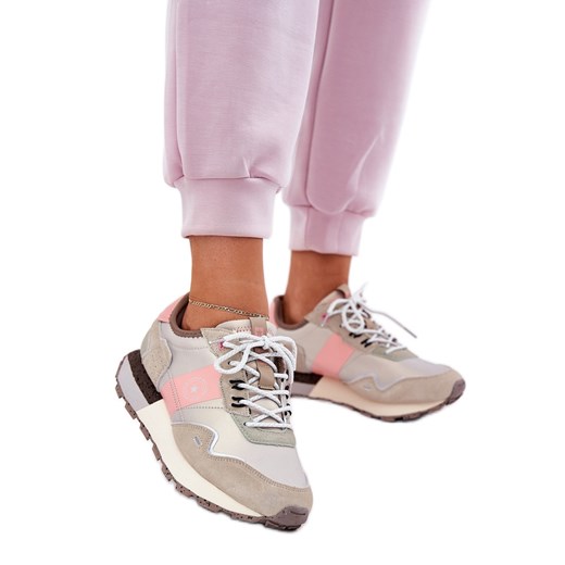 Zamszowe Sneakersy Damskie Big Star RR274243 HI-POLY System Szaro-Różowe ze sklepu ButyModne.pl w kategorii Buty sportowe damskie - zdjęcie 179716518