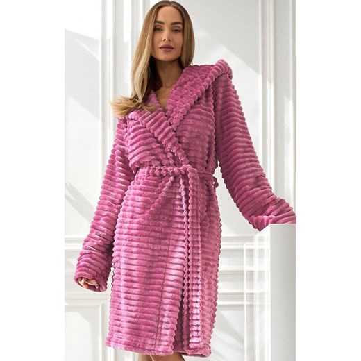 Krótki szlafrok damski z kapturem 2416 Robin, Kolor wiśniowy, Rozmiar L, L&amp;L ze sklepu Intymna w kategorii Szlafroki damskie - zdjęcie 179719788