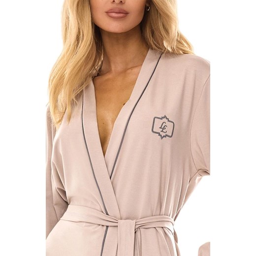 Krótki szlafrok damski beżowy 2504, Kolor beżowy, Rozmiar XL, L&amp;L XL promocja Intymna