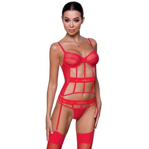 Passion czerwony gorset i stringi damskie KYOUKA, Kolor czerwony, Rozmiar L/XL, Passion 2XL/3XL wyprzedaż Intymna