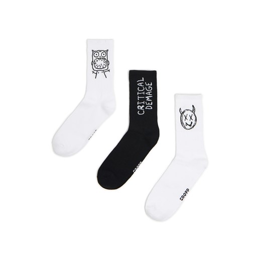 Cropp - 3 pack skarpet z nadrukiem - biały ze sklepu Cropp w kategorii Skarpetki męskie - zdjęcie 179721765