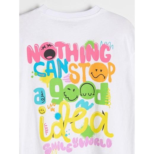 Reserved - T-shirt oversize SmileyWorld® - złamana biel ze sklepu Reserved w kategorii T-shirty chłopięce - zdjęcie 179726475