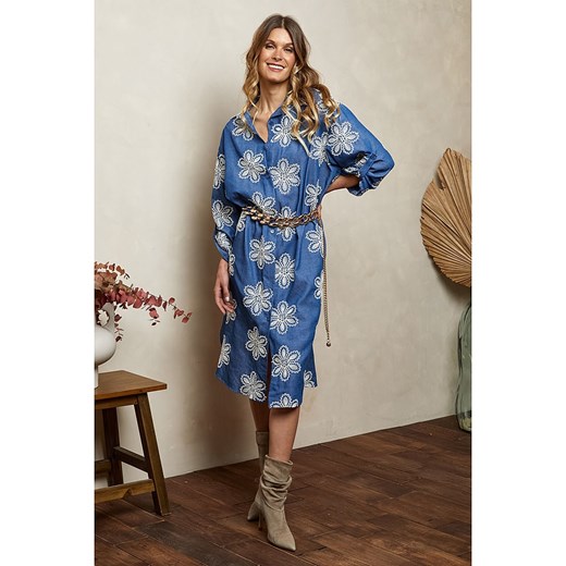 Sukienka Joséfine niebieska casual midi koszulowa 
