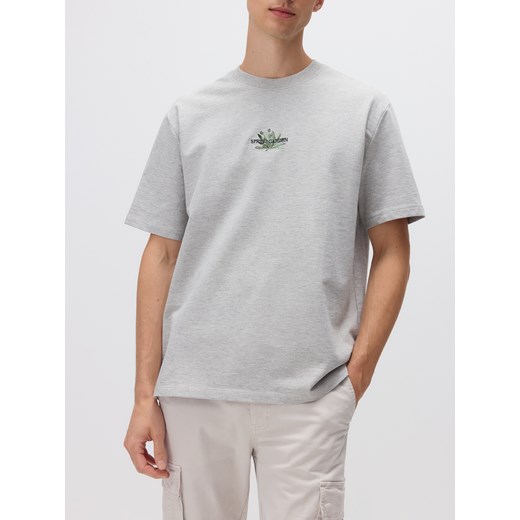 Reserved - T-shirt loose fit z haftem - jasnoszary ze sklepu Reserved w kategorii T-shirty męskie - zdjęcie 179729135