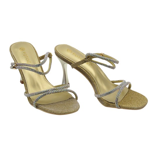 Sandały damskie na obcasie złote Potocki 25-20326 ze sklepu ulubioneobuwie w kategorii Sandały damskie - zdjęcie 179729235