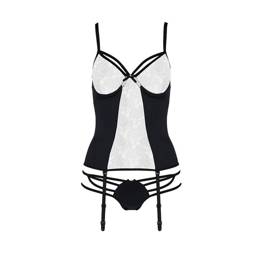 Passion koronkowy gorset i figi Nea, Kolor czarny, Rozmiar S/M, Passion Passion S/M Intymna wyprzedaż