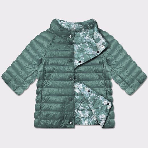 Dwustronna kurtka damska plus size z rękawem 3/4 Minority ciemny miętowy/kwiaty (M23-7010-253) ze sklepu goodlookin.pl w kategorii Kurtki damskie - zdjęcie 179730757