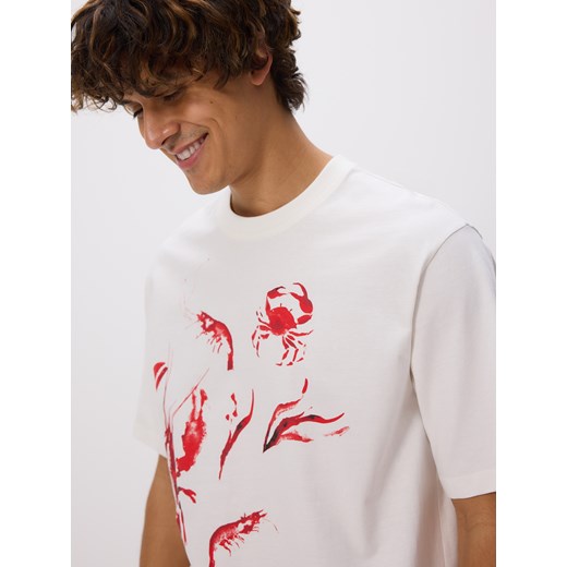 Reserved - T-shirt relaxed fit z nadrukiem - złamana biel Reserved XXL Reserved