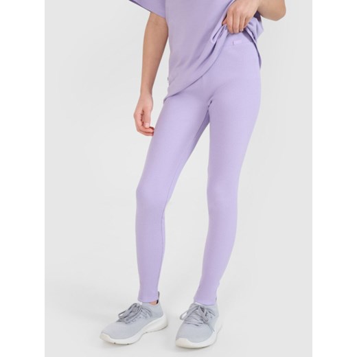 Dziewczęce legginsy dzianinowe 4F 4FJRSS25TTIGF255 - fioletowe ze sklepu Sportstylestory.com w kategorii Spodnie dziewczęce - zdjęcie 179732878