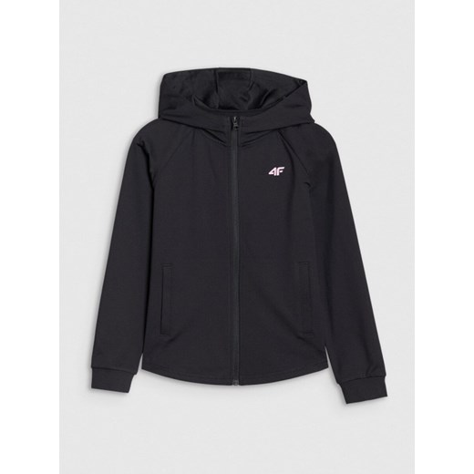 Dziewczęca bluza sportowa rozpinana z kapturem 4F 4FJWSS25TFSWF448 - czarna ze sklepu Sportstylestory.com w kategorii Bluzy dziewczęce - zdjęcie 179733249