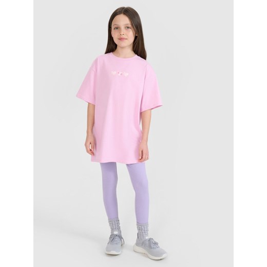 Dziewczęcy t-shirt z nadrukiem 4F 4FJRSS25TTSHF2656 - różowy ze sklepu Sportstylestory.com w kategorii Bluzki dziewczęce - zdjęcie 179733406