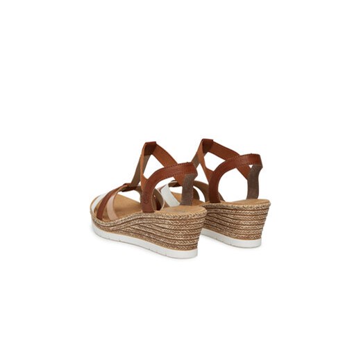 Rieker espadryle damskie brązowe z klamrą na koturnie