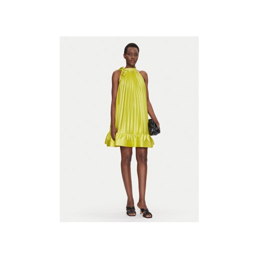 Sukienka żółta Dixie mini na sylwestra bez rękawów z okrągłym dekoltem 