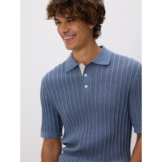 Reserved - Strukturalny sweter polo - niebieski Reserved M Reserved