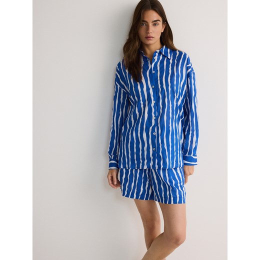 Reserved - Koszula oversize z modalem - niebieski ze sklepu Reserved w kategorii Bluzki damskie - zdjęcie 179743546