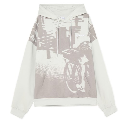 Cropp - Jasnoszara bluza z kapturem i fotoprintem - jasny szary Cropp XL Cropp