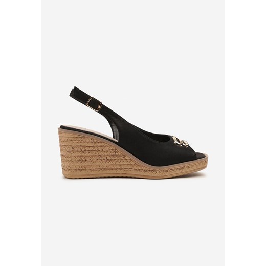 Renee espadryle damskie skórzane na koturnie eleganckie z klamrą