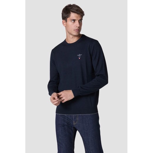AERONAUTICA MILITARE Granatowy sweter męski Merino, Rozmiar XL ze sklepu outfit.pl w kategorii Swetry męskie - zdjęcie 179747005