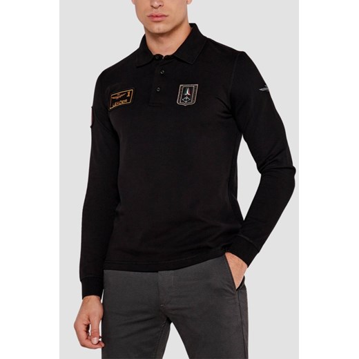 AERONAUTICA MILITARE Czarny męski longsleeve polo Piqué Patches, Rozmiar M ze sklepu outfit.pl w kategorii T-shirty męskie - zdjęcie 179747019