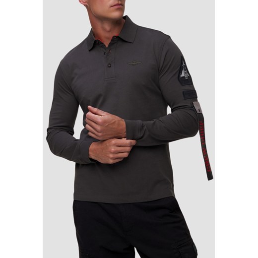 AERONAUTICA MILITARE Szary męski longsleeve polo Eurofighter Typhoon, Rozmiar XL ze sklepu outfit.pl w kategorii T-shirty męskie - zdjęcie 179747038
