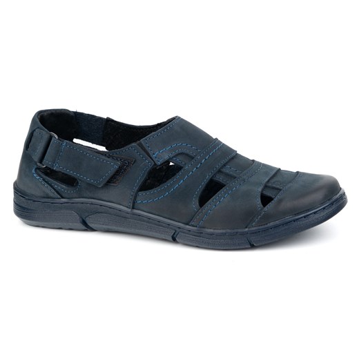 Buty męskie skórzane 54KZ granatowe lekkie przewiewne na lato ze sklepu butyolivier w kategorii Sandały męskie - zdjęcie 179747237
