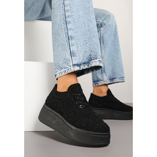 Czarne Szydełkowe Sneakersy Typu Tenisówki na Platformie Filalena ze sklepu renee.pl w kategorii Buty sportowe damskie - zdjęcie 179750155