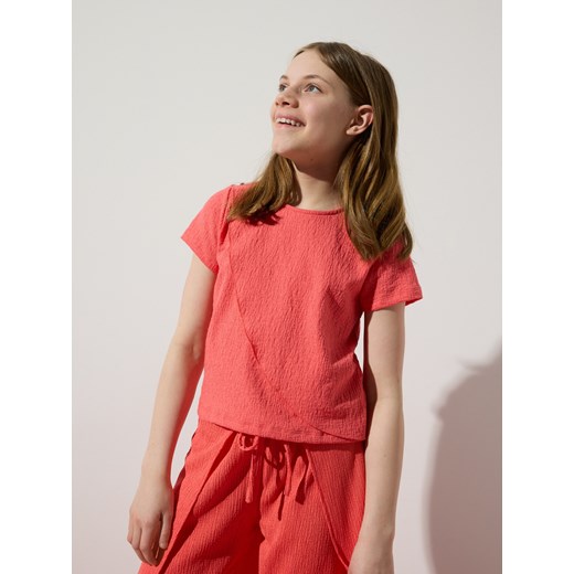 Reserved - Bluzka z asymetrycznym przeszyciem - koralowy Reserved 152 (11 lat) Reserved