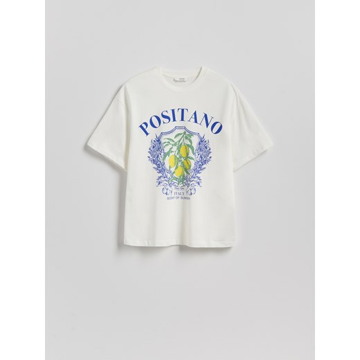 Reserved - T-shirt oversize z nadrukiem - biały Reserved M Reserved