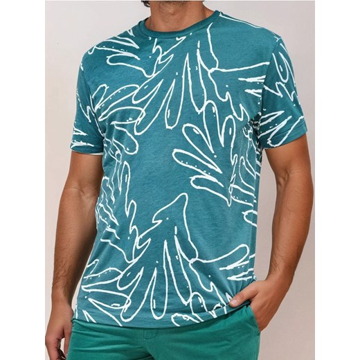 Sinsay - Koszulka z ozdobnym nadrukiem - green spruce ze sklepu Sinsay w kategorii T-shirty męskie - zdjęcie 179753206