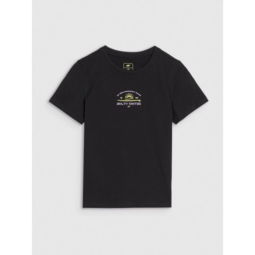 Dziewczęcy t-shirt z nadrukiem 4F 4FJWSS25TTSHF1871 - czarny ze sklepu Sportstylestory.com w kategorii Bluzki dziewczęce - zdjęcie 179755137