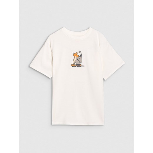 Chłopięcy t-shirt z nadrukiem 4F 4FJRSS25TTSHM2641 - biały ze sklepu Sportstylestory.com w kategorii T-shirty chłopięce - zdjęcie 179755175