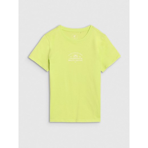 Dziewczęcy t-shirt z nadrukiem 4F 4FJWSS25TTSHF1871 - zielony ze sklepu Sportstylestory.com w kategorii Bluzki dziewczęce - zdjęcie 179755205