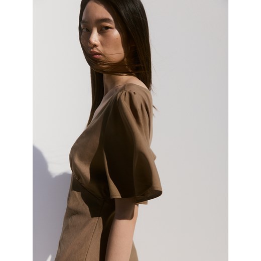 Reserved - Sukienka maxi z lnem - oliwkowy Reserved S Reserved