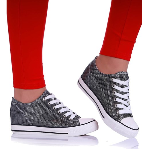 Czarne wiązane trampki sneakersy na niskim koturnie /A6-2 13519 T038/ ze sklepu Pantofelek24.pl w kategorii Trampki damskie - zdjęcie 179757918