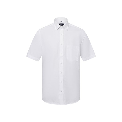 Andrew James Męska koszula casual - Regularny krótki rękaw Mężczyźni Regular Fit Bawełna biały jednolity ze sklepu vangraaf w kategorii Koszule męskie - zdjęcie 179763018