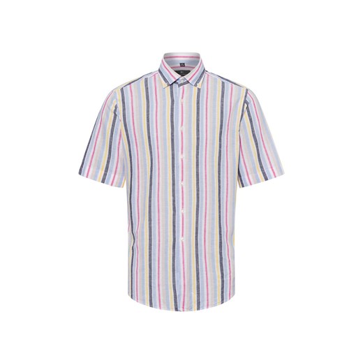 Nils Sundström Męska koszula casual z zawartością lnu Mężczyźni Modern Fit Bawełna jasnoniebieski w paski ze sklepu vangraaf w kategorii Koszule męskie - zdjęcie 179763066