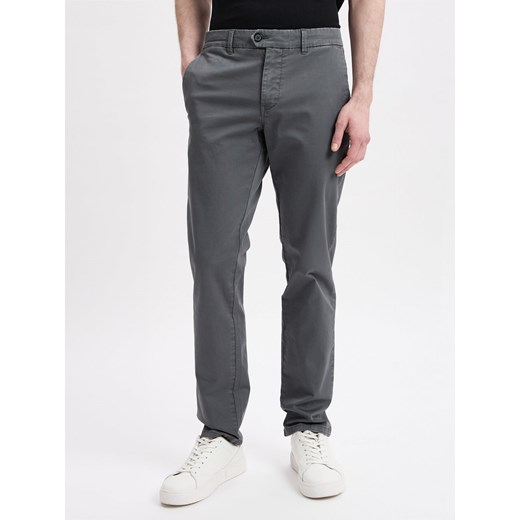 Finshley & Harding Męskie chinosy - Dylan Slim Fit Mężczyźni Bawełna szary jednolity ze sklepu vangraaf w kategorii Spodnie męskie - zdjęcie 179763085