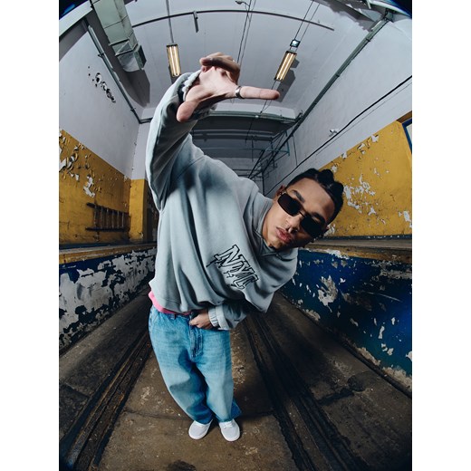 Cropp - Bluza z efektem sprania i haftem - jasny szary Cropp M Cropp