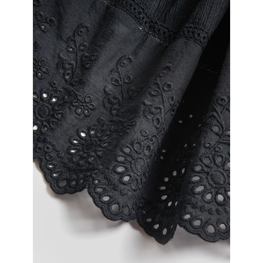 Reserved - Spódnica mini z ażurowym dołem - czarny Reserved L Reserved