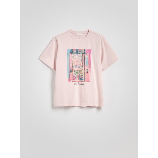 Reserved - T-shirt z nadrukiem - pastelowy róż ze sklepu Reserved w kategorii Bluzki damskie - zdjęcie 179763899