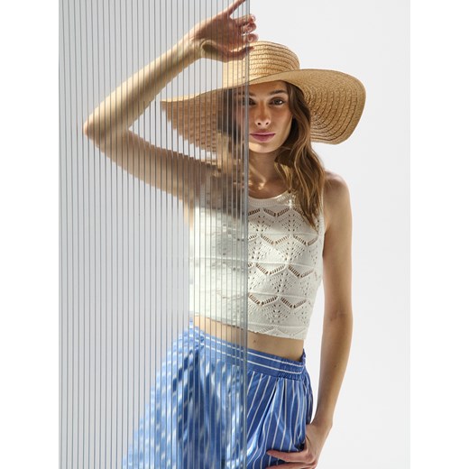 Sinsay - Bawełniany dzianinowy top - kremowy Sinsay XS Sinsay