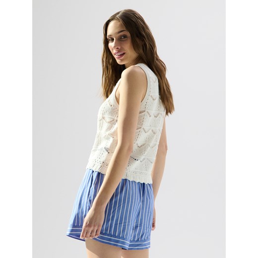 Sinsay - Bawełniany dzianinowy top - kremowy Sinsay S Sinsay