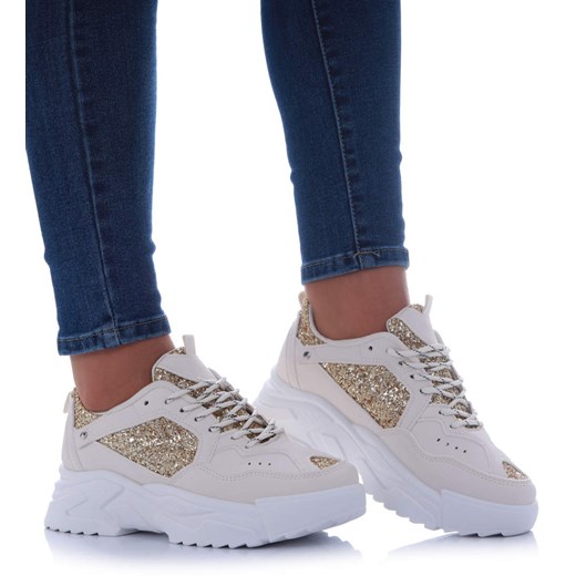 Beżowe buty sportowe na platformie /E7-3 17472 G391/ ze sklepu Pantofelek24.pl w kategorii Buty sportowe damskie - zdjęcie 179766177