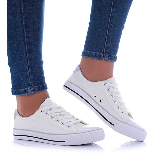 Klasyczne biało srebrne trampki damskie /E5-3 14244 S155/ ze sklepu Pantofelek24.pl w kategorii Trampki damskie - zdjęcie 179766186