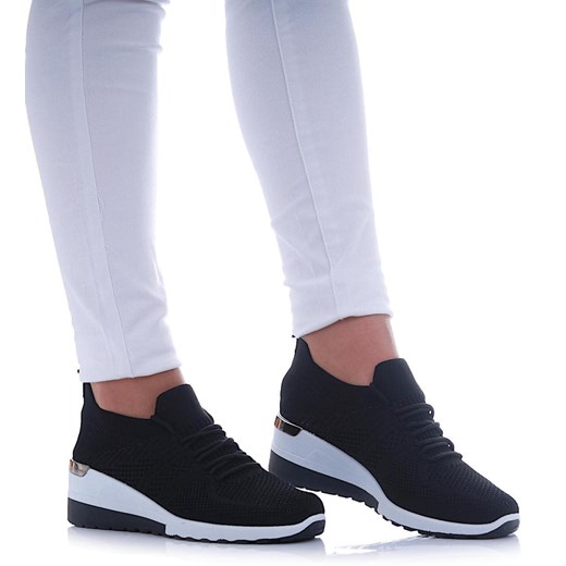 Czarne trampki damskie na koturnie /G6-2 17421 T290/ ze sklepu Pantofelek24.pl w kategorii Buty sportowe damskie - zdjęcie 179766568