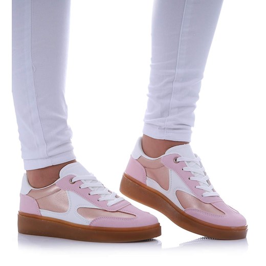 Różowe sznurowane buty sportowe /G1-3 17443 W393/ ze sklepu Pantofelek24.pl w kategorii Trampki damskie - zdjęcie 179766578