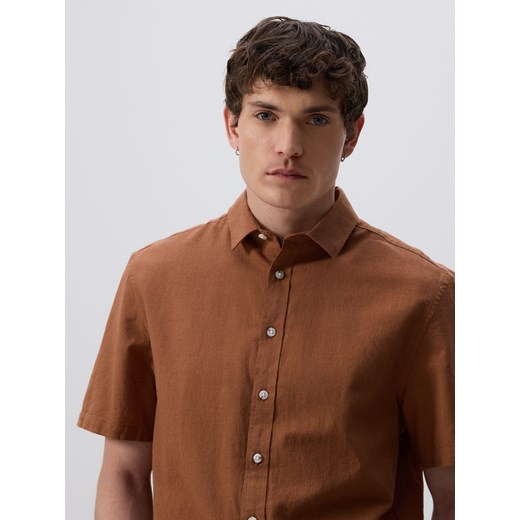 Reserved - Koszula regular z lnem - brązowy Reserved XXL Reserved