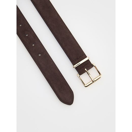 Reserved - Zamszowy pasek z klamrą - ciemnobrązowy Reserved S Reserved